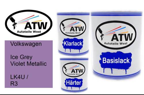 Volkswagen, Ice Grey Violet Metallic, LK4U / R3: 1L Lackdose + 1L Klarlack + 500ml Härter - Set, von ATW Autoteile West.